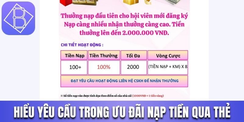 Hiểu yêu cầu trong ưu đãi nạp tiền qua thẻ ngân hàng